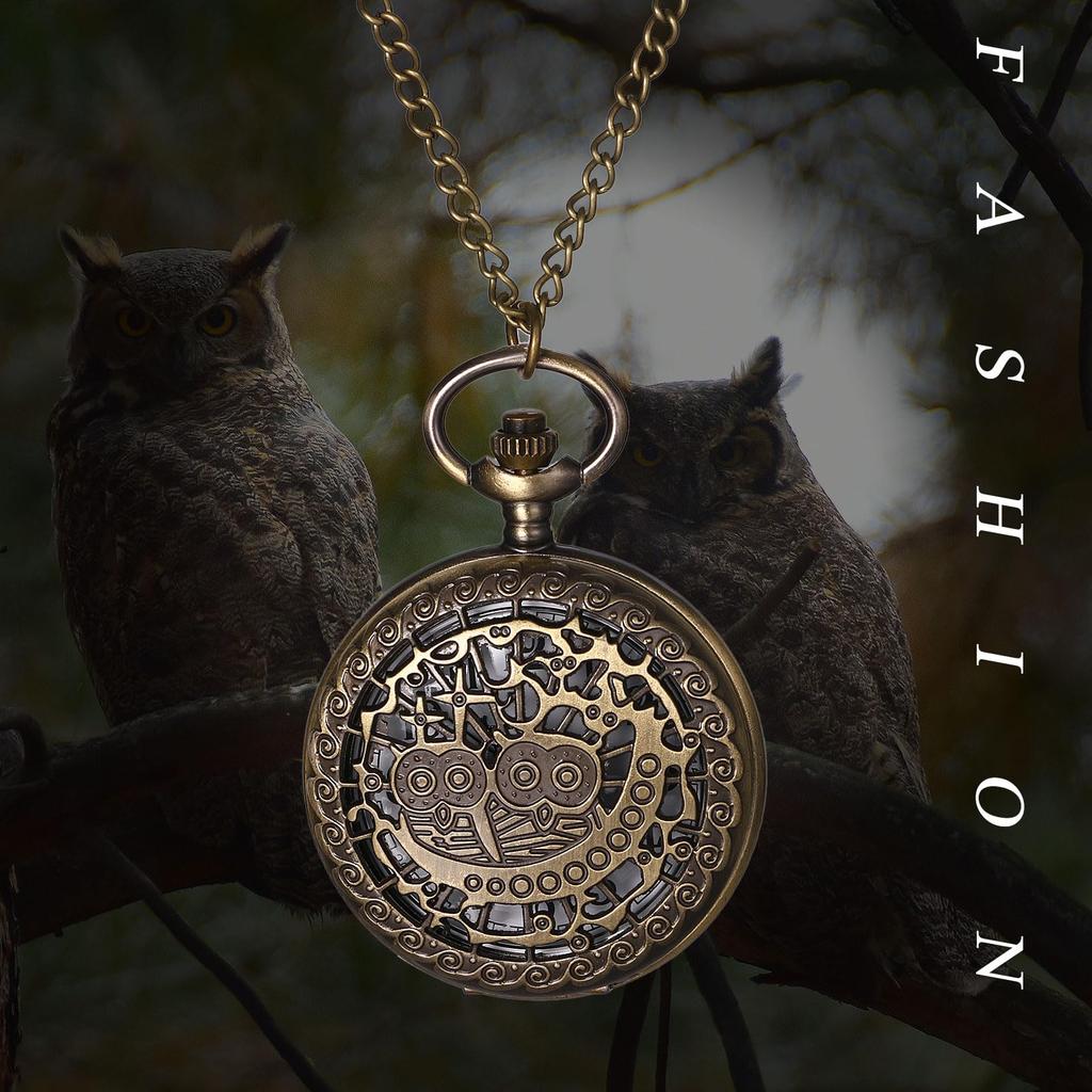 Sowa Kieszonkowy Zegarek Kieszonkowy Antyczny Zegarek Wisiorek z Naszyjnikiem Brązowy Idealny Prezent na i Biały Dzień Zegarek, Analogowy, Wodoodporny Łańcuszek, - Urodziny,