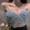 Neue Sexy Temperament Zwei-stück Anzug Weiblichen Frühling und Sommer Mode Mesh Perspektive Sonnencreme Shirt V-ausschnitt Blau Sling
