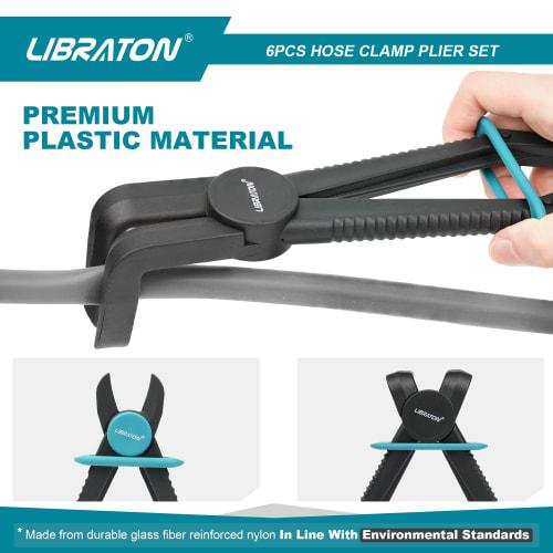 LIBRATON Hose Clamp Pliers, Set of 6, Line Hose Clamps, Hose Clips, Straight and 90 Hose Clamps for Brake Hoses, Fuel Hoses, Silicone Hoses, Radiator