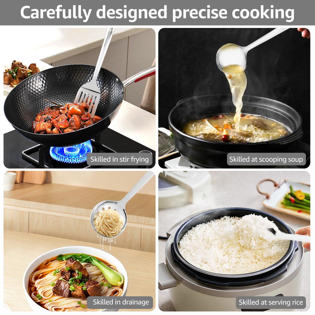 7-teiliges Kochutensilien-Set aus Edelstahl Hitzebeständiges Küchenutensilien-Set Spatel- und Suppenkellen-Set mit ergonomischem Griff