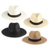 Straw Hat High-Density Natural Straw Fabric Lightweight Breathable Sun Protection Wide Brim Flat Top Summer Hat