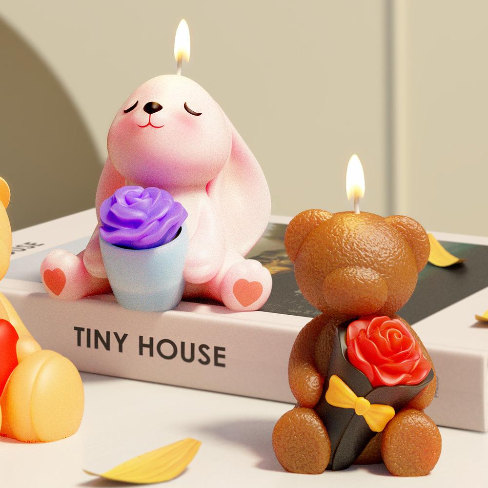 Cute Bear Scented Candle Rabbit Silicone Mold for Candles Home Decoration Silicone Mold for Resin Cartoon Bear