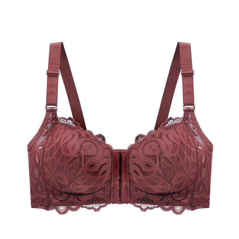 Plus Size Front Closure Lace Bra - Thin, Comfortable, Wire-Free Design for Extra Support