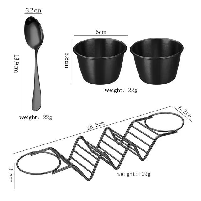 Stainless Steel Pancake RackTaco HolderPizza Display Stand,Spring Roll Food Rack,With Double-Sided Seasoning Cups for Restaurant