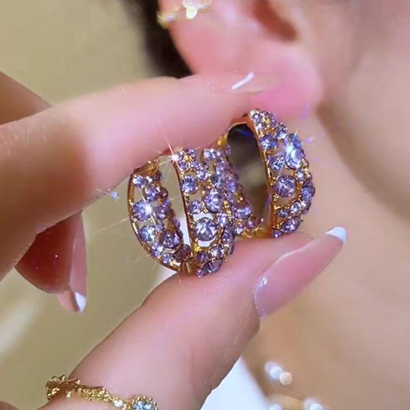 Eleganti Orecchini a Cerchio con Strass Viola - Argento Sterling S925, Design Unico di Alta Gamma