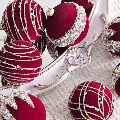 2025 Christmas Velvet Flocked Ball 12Pcs/set Shatterproof Christmas Ball Decoration Set For Holiday Wedding Parties