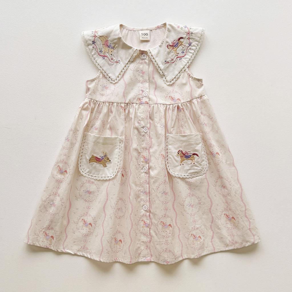 Girls Summer Floral Sleeveless Dress With Collar And Lace Trim Cute Casual Party Sundress For Kids