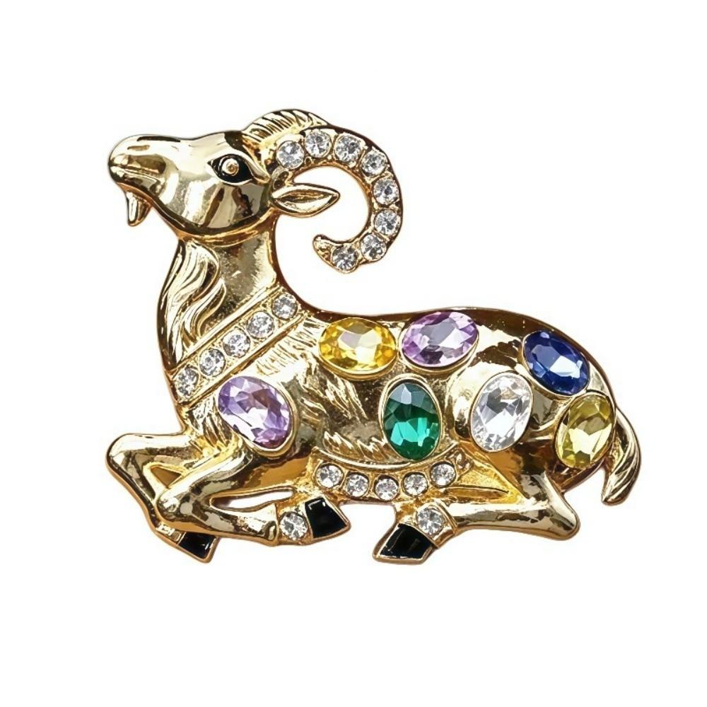 Inlaid Ram Brooch Alloy Lapel Pin Gifts Clothing Fixing Pins Coat Scarf Decoration