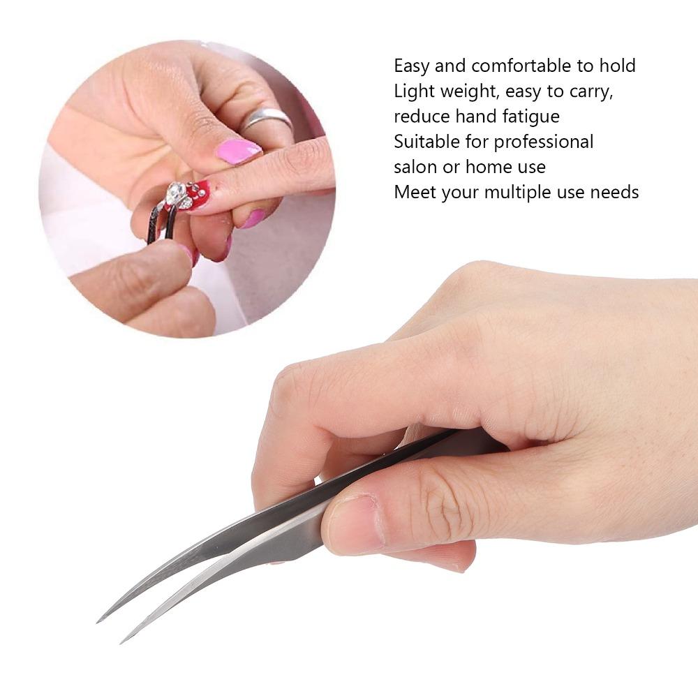 Curved Tip Stainless Steel Manicure Tweezers Precision Cosmetic Tweezers  For Lash Extensions