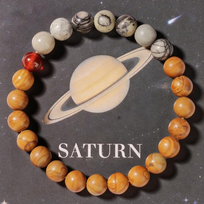 Tiger Eye Saturn Bracelet with Eight Planets 8mm