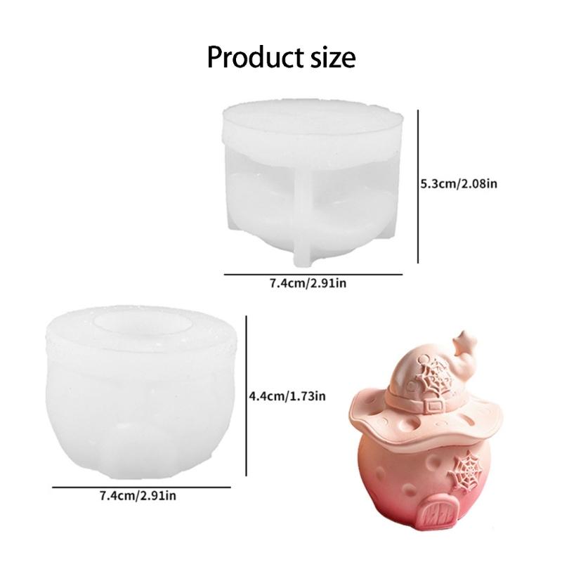 Witch Hat Silicone Candle Container Mould with Lid for Resin Casting, Mushroom House Silicone Mould for Halloween Decoration Storage Box Jewelry