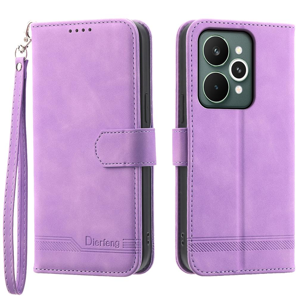 DIERFENG DF-03 For Realme 15 Pro 5G/15 5G Case Lines Imprint Wallet Leather Phone Cover with Wrist Strap