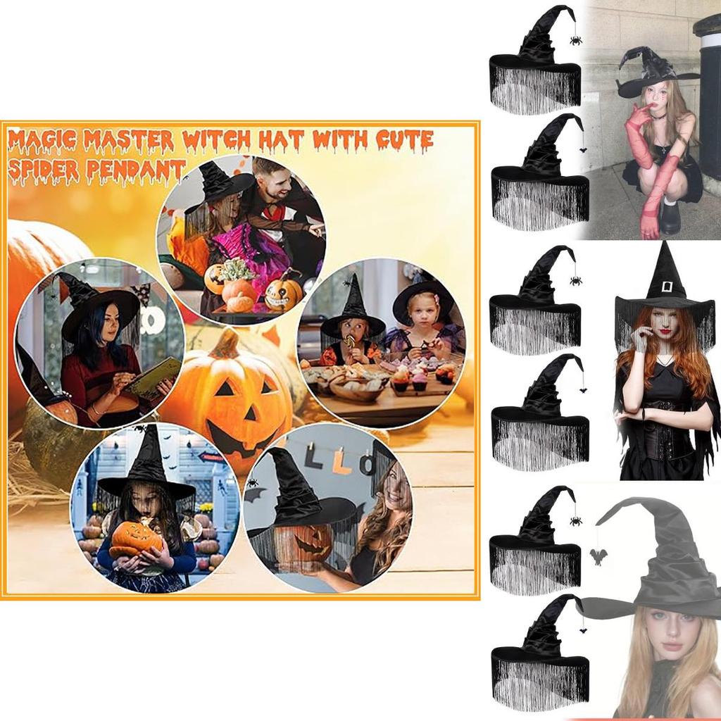 Enchanting Black Ruffled Fringe Hat For Halloween Party Witch Costume Accessory