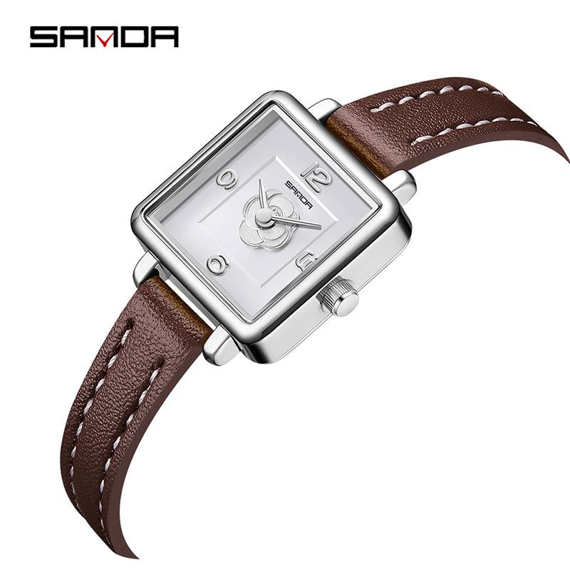 Sanda Women's Retro Waterproof Quartz Watch - Small Square Elegant Rose Dial