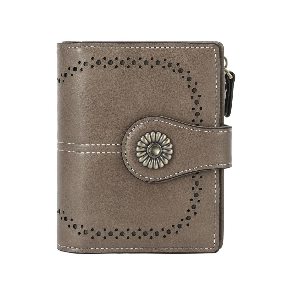 Portafoglio da Donna RFID Anti-Magnetico - Corto in Pelle Retro Olio Cera Europea & Americana, Portamonete Multi-Scomparti per Carte.
