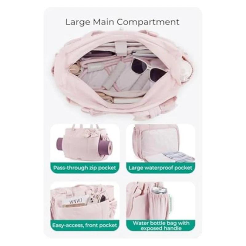 Padded Tote Bag,Large Capacity Women Bow Crossbody Shoulder Bag,Student Commuter Yoga Gym Travel Messenger Bag,Versatile Handbag
