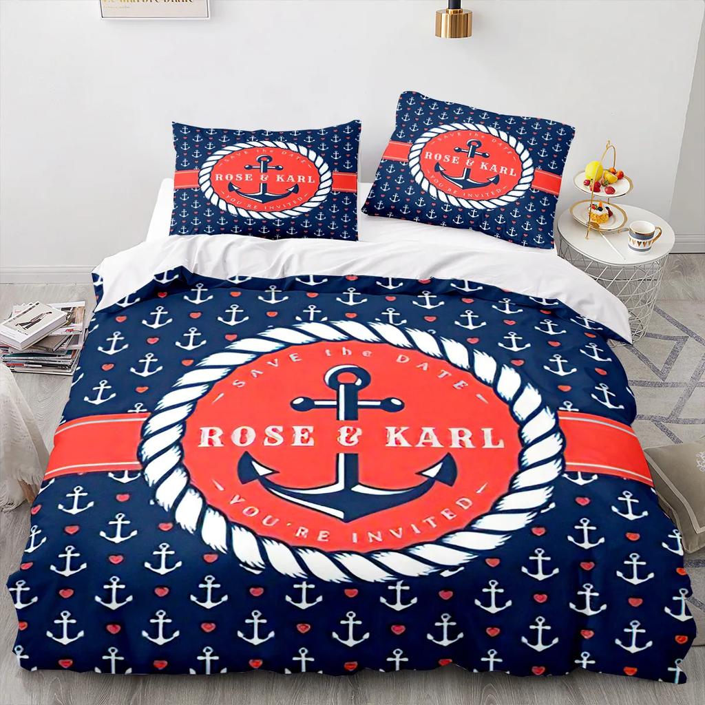 New Nautical Ocean Anchor Bedding Sets Ocean Spirit Duvet Cover King Queen Single Size Bed Linen With Pillowcase Teens Boys Gift
