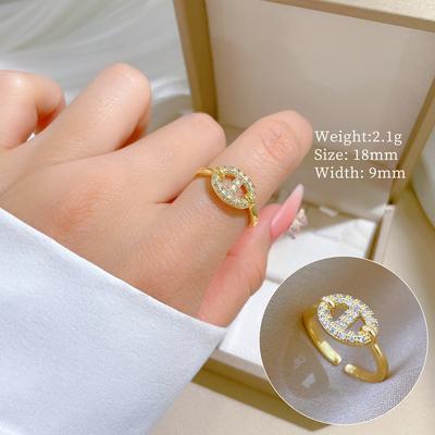 Echter Gold-Schweinenasen-Ring Vollbesetzt mit Diamanten Öffnung Verstellbar Einfacher Schmuck Japanischer Ring Partnerring
