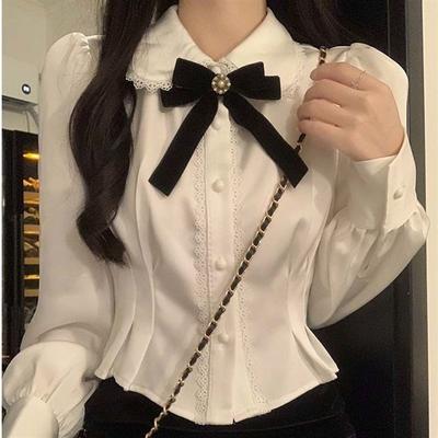 Spring and Autumn Women's Fashionable Waist Short Long-sleeved Lapel Shirt