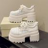 Fashion 9.5CM Spring Women Bling High Heels New 2025 Platform Casual Walking Shoes Non-slip Wedges Leather Chunky Sneakers Lace-up Pumps