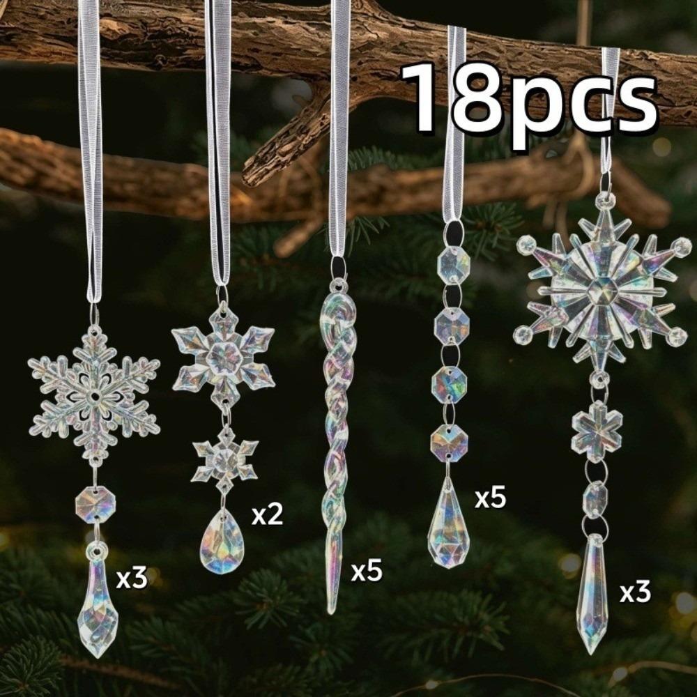 18pcs Clear Acrylic Christmas Tree Decor Teardrop Shape Shock-Resistant Christmas Hanging Suspended Decorations Sparkling