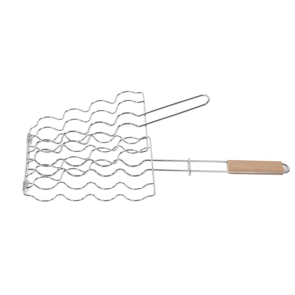 Corn Grilling Basket Stainless Steel Beech Wood Handle Even Heat Distribution 4 Corns Capacity Grilling Holder for