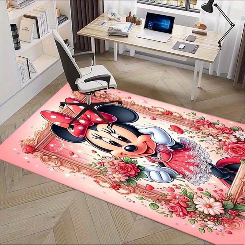 Office Carpet, Under Chair Rug, Gift for Home Decor, Minnie Mouse Inspired Floral Design, Soft and Warm Floor Mat for Room, Valentin