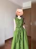 Original practice full-piece ironing French green lapel sleeveless dress women's summer retro temperament single-breasted long dress