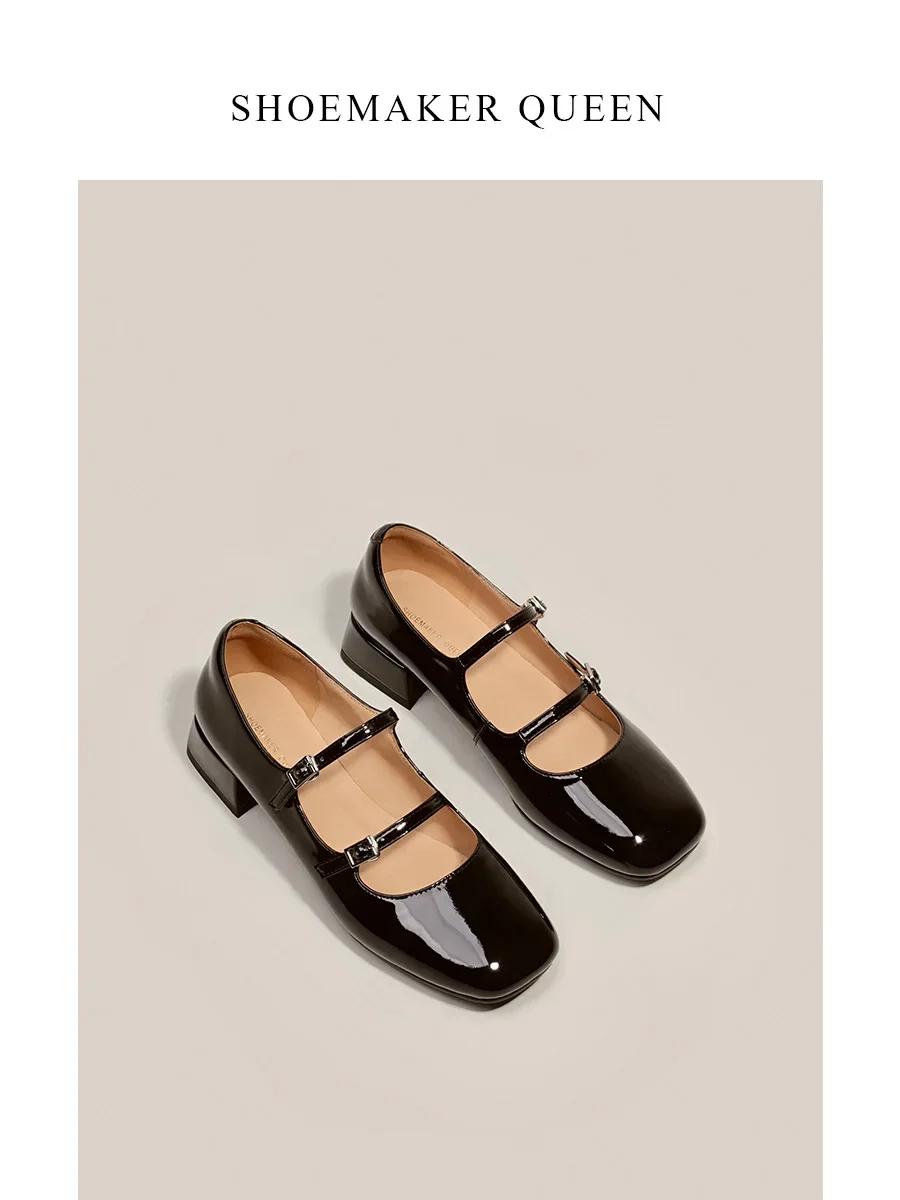 

Модная женская обувь, ретро-балетки на толстом каблуке для женщин, туфли Мэри Джейн на среднем каблуке, одинарные туфли Zapatos De Mujer 2025 40 чёрный