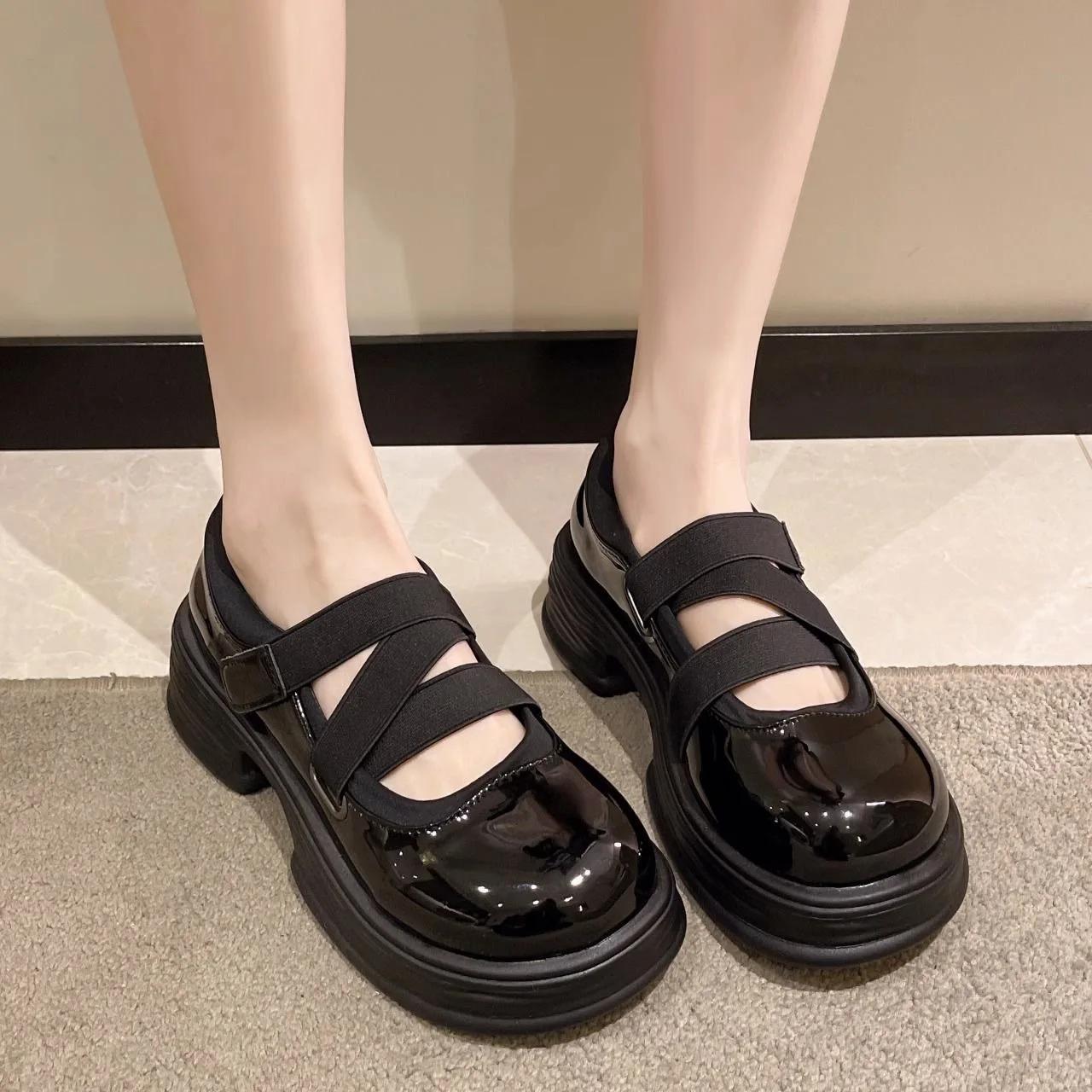 

French Mary Jane Women s Shoes Autumn Leather Shoes Casual Non-slip Thick Soled White High Heel Shoes Zapatos Mujer 2025 35 бежевий