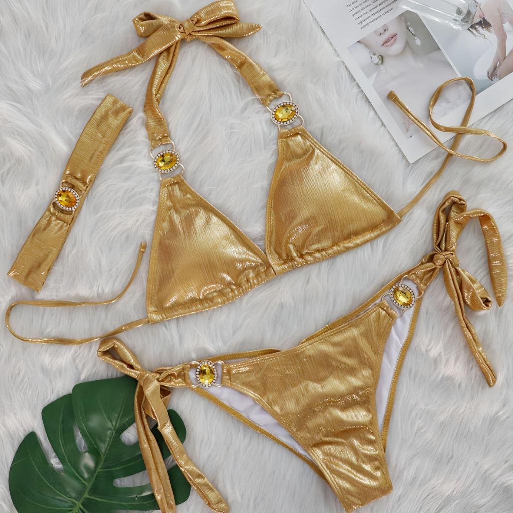 2025 European-American Crystal Diamond Three-Piece Sexy Bikini Swimsuit