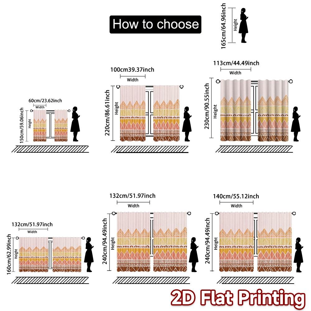 Set Of 2 Boho Flat Printing Curtains Without Rod Geometric Pattern Design New Year Festival Fashion Versatile Curtain Polyester