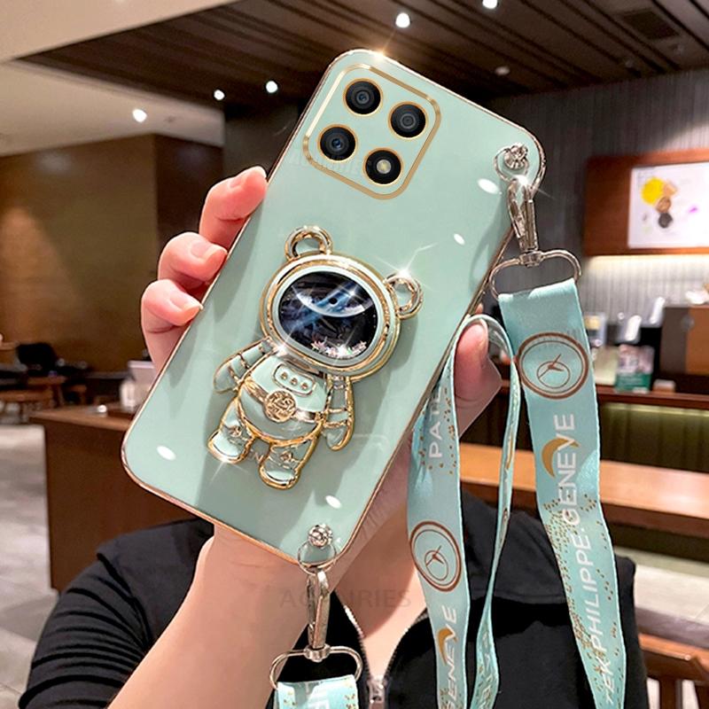 Honorx8 Umhängeband Vergoldetes Etui Für Huawei Honor X8 X8a X6 X6a X6s 4g 5g 70 90 Lite X7 X7a Silikon Ständer Hülle Honorx8a