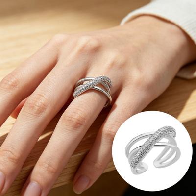 Finger Ring Adjustable Open Design Multi-Layer Interlaced Winding Shape Finger Band with Full Rhinestone Inlay Jewelry Gift