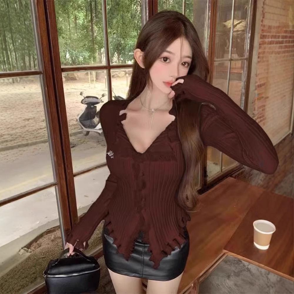 Women's Irregular Bodycon Knit Sweater - 2025 Spring/Autumn Long Sleeve Top