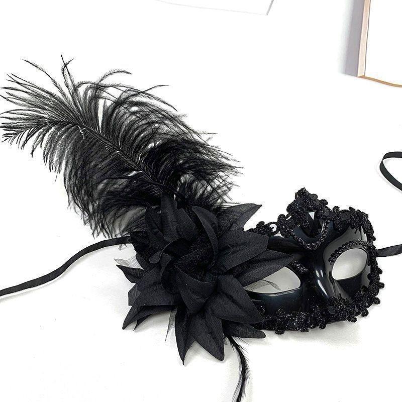 Luxurious Princess Half Face Mask With Natural Ostrich Feathers Ideal For Performances And Parties