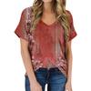 Women's Summer Casual T-shirt 2025 Fashion Retro Printing Harajuku Blouse T-shirt Street Short-sleeved V-neck Blouse