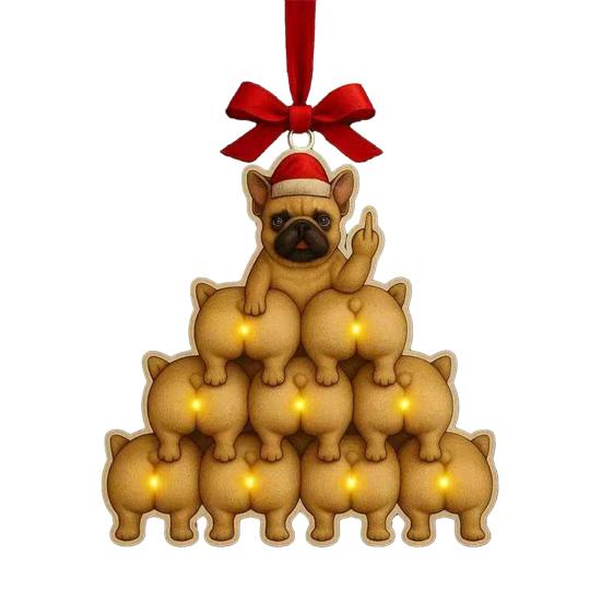 1/2/3/4Pcs Christmas Acrylic Bulldog Hanging Decoration Car Rearview Mirror Xmas Tree 2D Flat Santa Hat Dog Hanging Ornament Holiday Party Pendant
