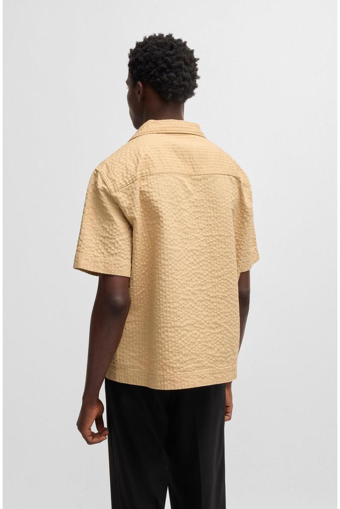 Overfit Cotton Beige [HUGO] Shirt, Seersucker, Men's, S,