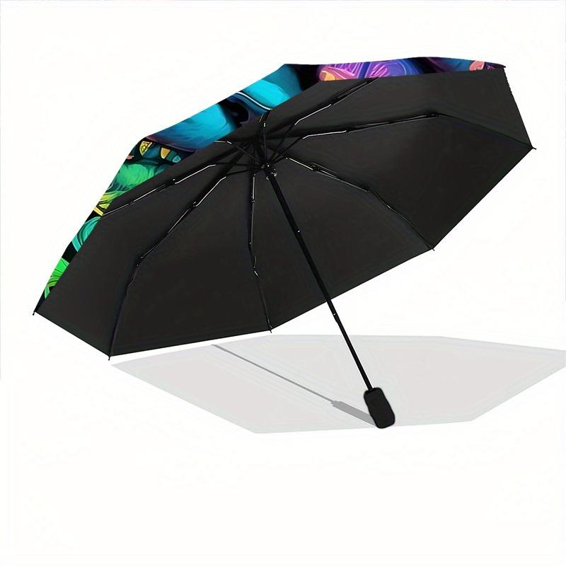1pc Psychedelic Cat Automatic Open/Close Umbrella - Compact Travel Umbrella, 8-Rib Heavy-Duty Construction, Ideal Gift, 28056