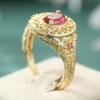 Gorgeous Vintage Hand Carved Synthetic Ruby Hollowed Golden Ring for Women's Elegant Temperament Banquet Festival Jewelry Crafts