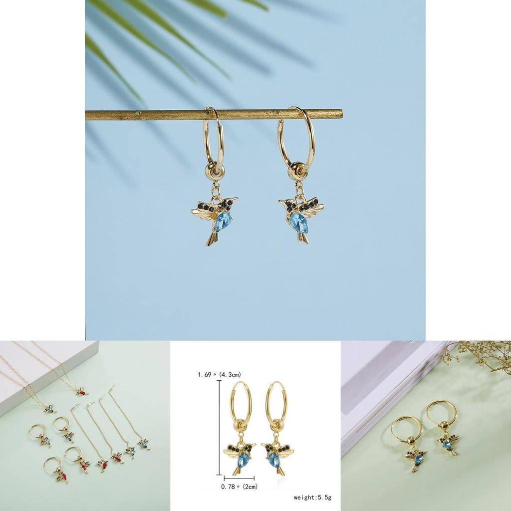 Bird Earrings Alloy Water Drilling Retro Hummingbird Hoop For Gift Shops