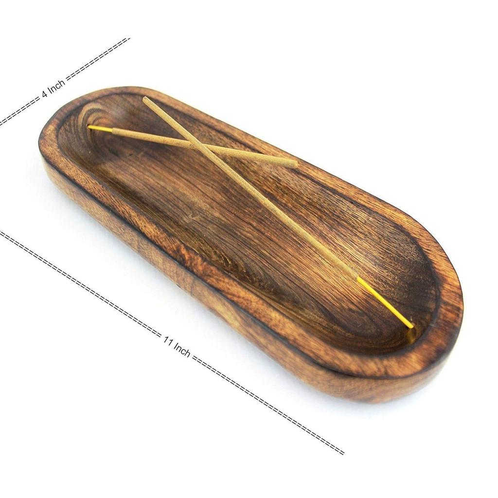 Rökelsehållare och askkopp i naturligt trä (11 X 4 Tum)(Oval)