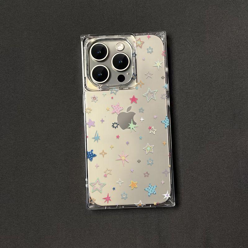 Polka Dot Color Stars Are Suitable for Apple 11Promax Mobile Phone Case, Anti-drop 11PRO Square Transparent Large Hole Case.