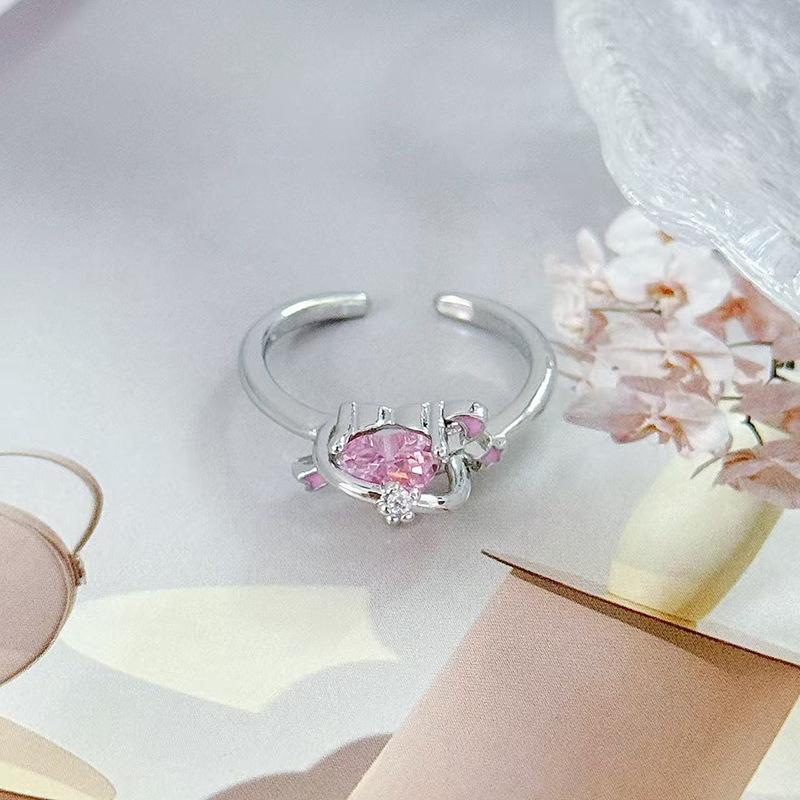 Medieval Vintage Light Luxury Love Crown Open Ring Zircon Exquisite Elegant Retro Court Style Index Finger Ring