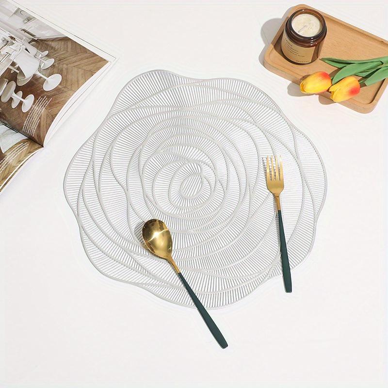 1Pc Rose Flower Placemats Restaurant Hollow PVC Decoration Meal Mat Anti-hot Dining Table Line Mat Coaster