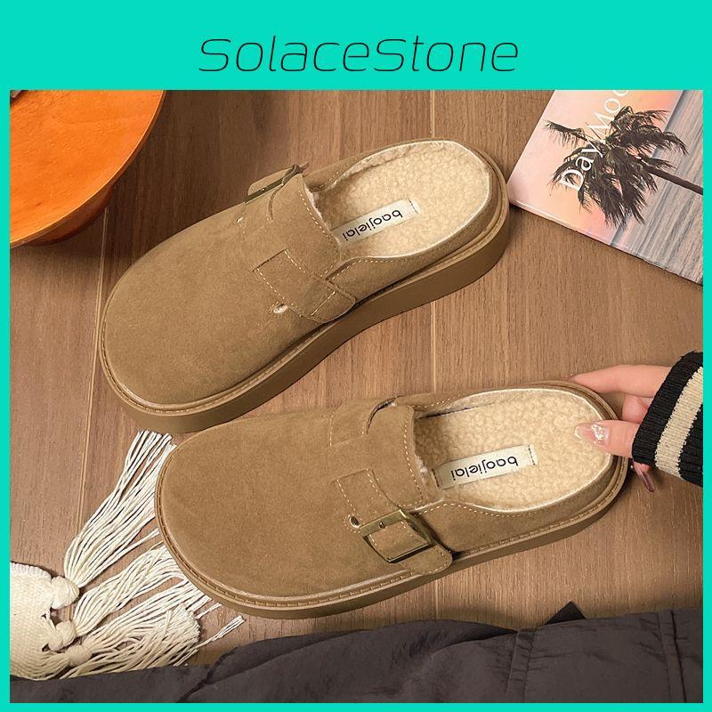 Dámské vintage mule boty s tlustou podrážkou z PU materiálu a kulatou špičkou pro každodenní pohodlí