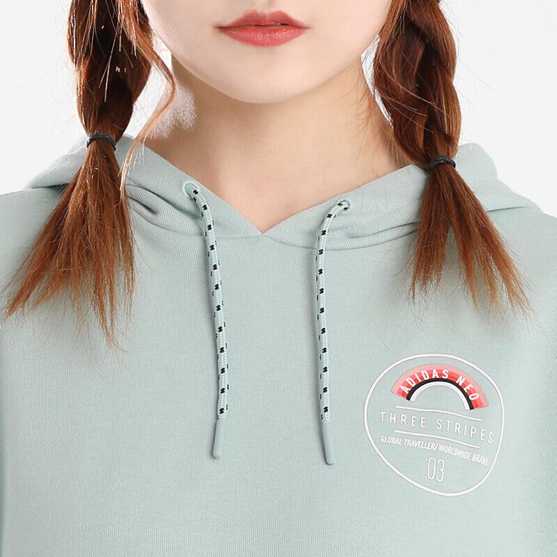 Adidas Neo Letter Print Long Sleeve Hoodie Women Tops Light-Green GL6076