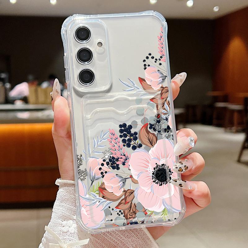 

Красивый цветочный узор противоударный прозрачный чехол для Samsung S24 FE S23 Ultra S22 A16 A15 A55 A35 A54 прозрачный слот для карт мягкий силиконовый чехол для телефона Samsung A55 5G