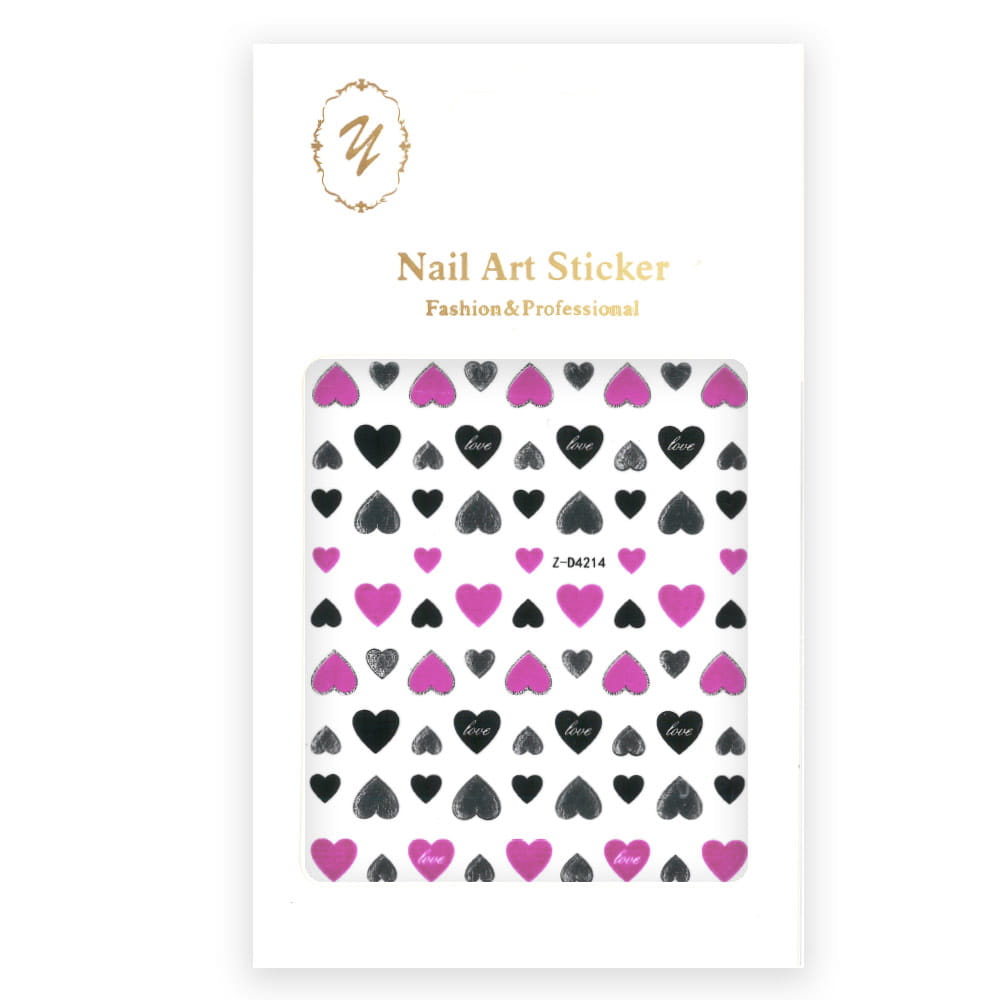 Nail Art Stickers, thin, self-adhesive, neon pink hearts, Z-D4214